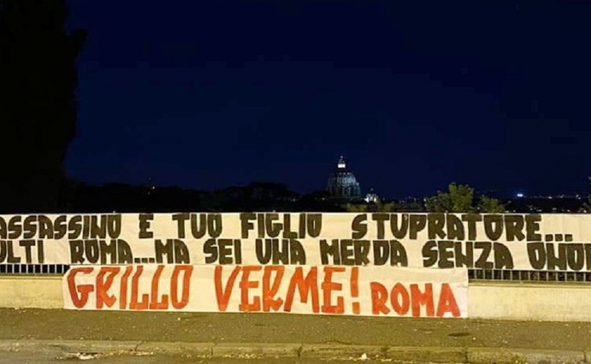 poesia pro-raggi: Striscione dei tifosi della roma contro grillo