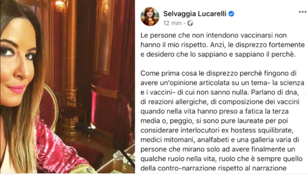 Il post di Selvaggia Lucarelli su Facebook