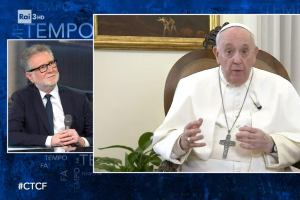 Papa Francesco in collegamento con Fabio Fazio nella trasmissione Che Tempo Che Fa