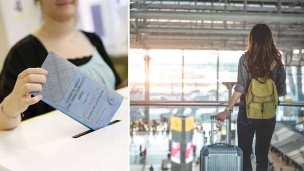 Scheda elettorale e ragazza in viaggio