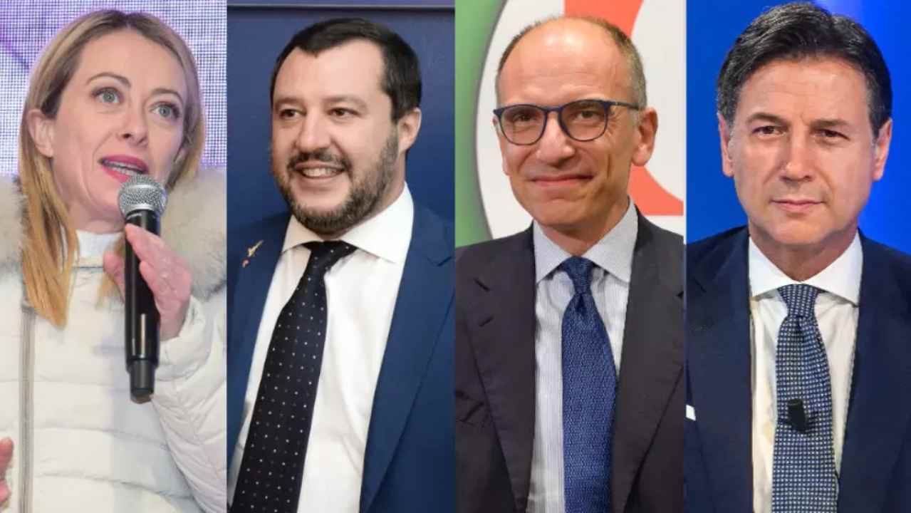 Giorgia Meloni, Matteo Salvini, Enrico Letta, Giuseppe Conte