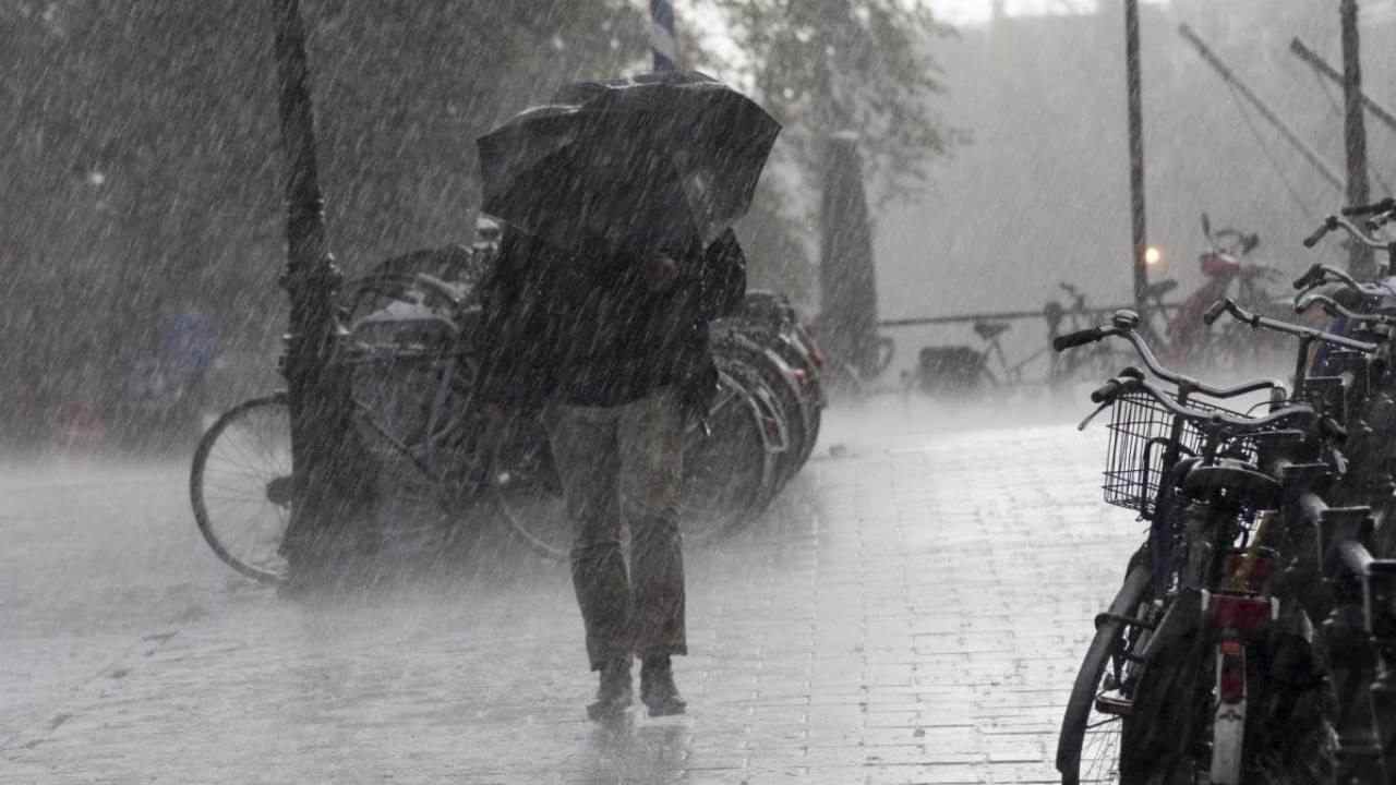 Maltempo, persona sotto l'ombrello durante la pioggia