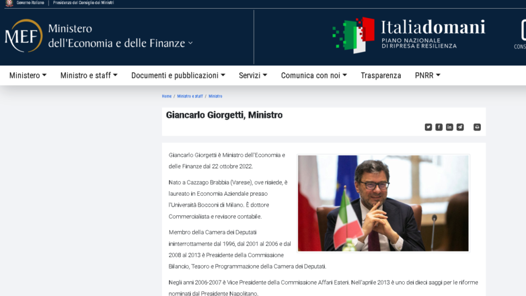 Ministro Giancarlo Giorgetti