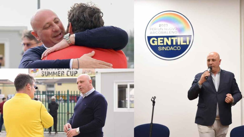 Un collage di foto del candidato sindaco di Valmontone, Marco Gentili