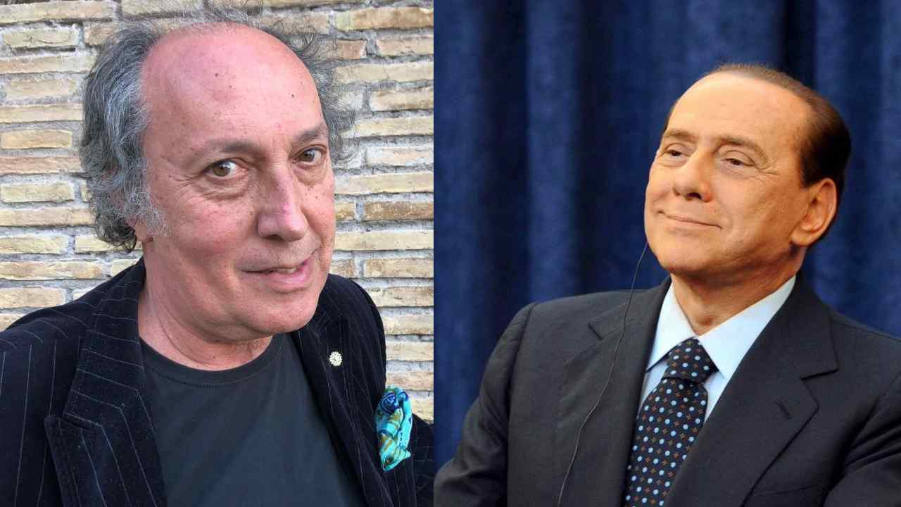 Un collage di una foto di Fulvio Abbate e Silvio Berlusconi