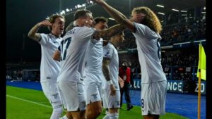 Esultanza di squadra della Lazio nella partita di calcio di serie A contro l'Empoli