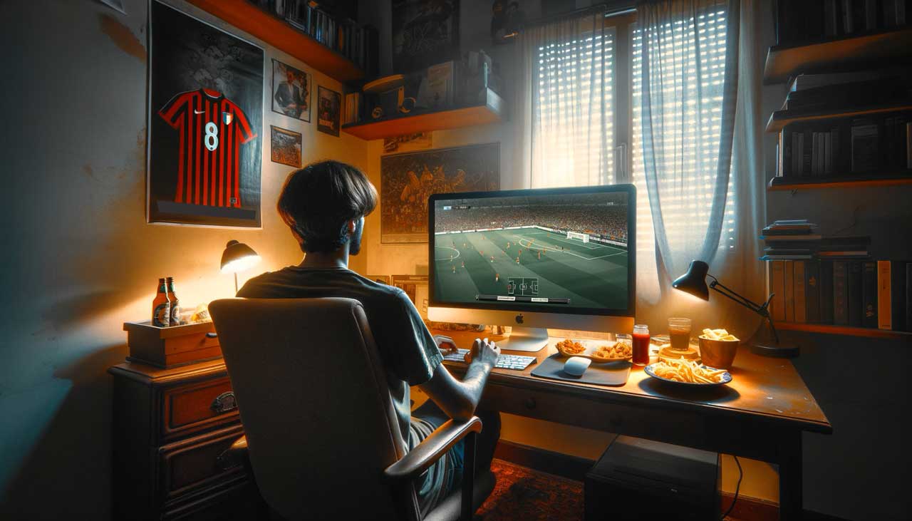 Utente guarda calcio al computer con il pezzotto