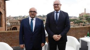 Il Ministro della Cultura Sangiuliano con il sindaco di Roma Roberto Gualtieri alla presentazione del progetto vincitore per la Nuova Passeggiata Archeologica