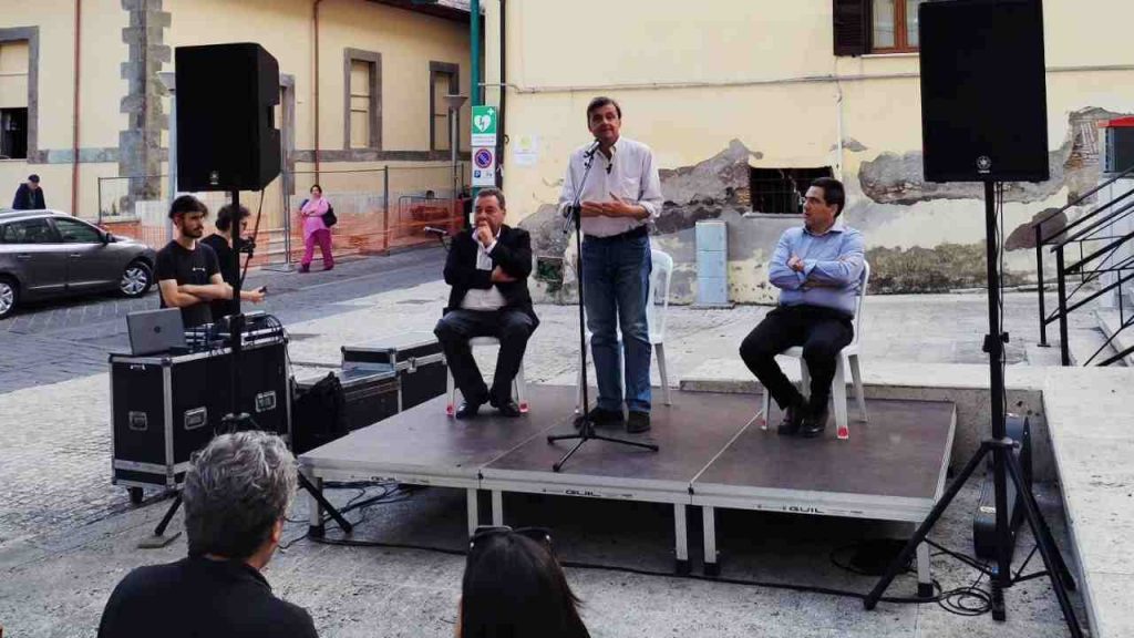 Carlo Calenda con Guido Milana e Alessio D'Amato