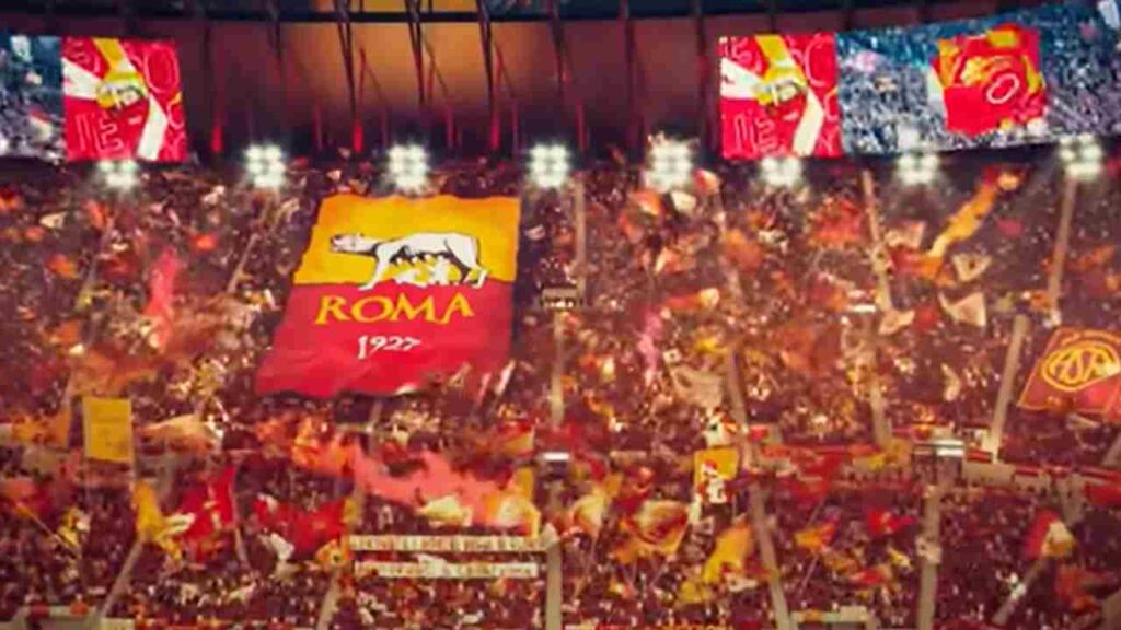 Roma, particolare del progetto del nuovo stadio in un video di presentazione diffuso dalla società