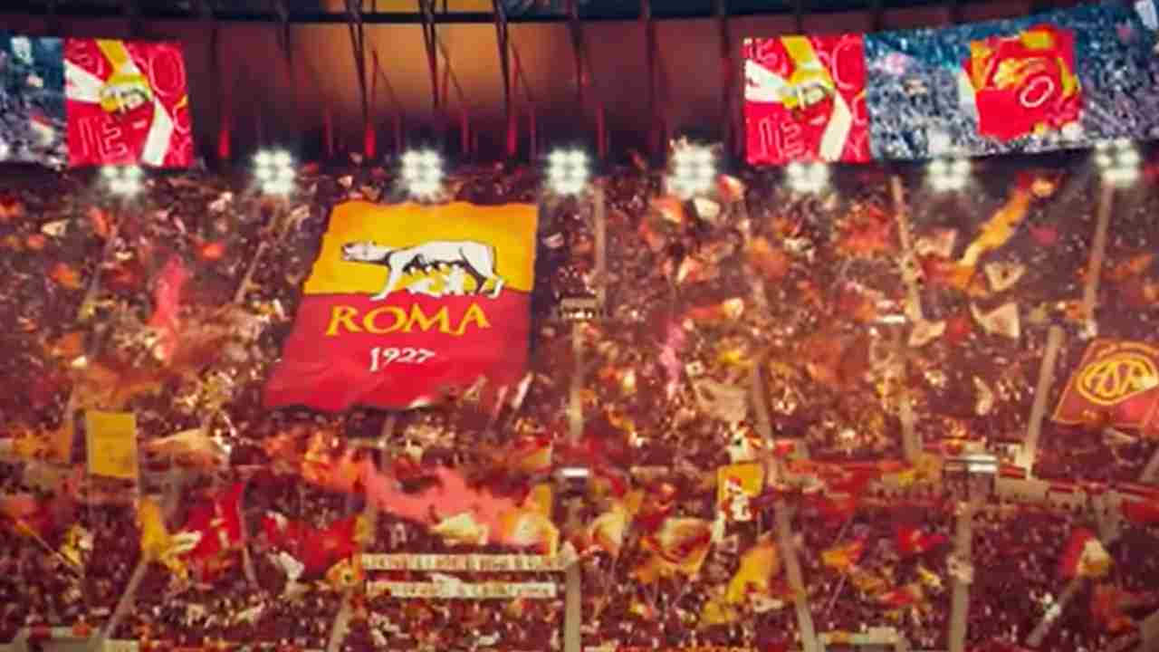 Roma, particolare del progetto del nuovo stadio in un video di presentazione diffuso dalla società