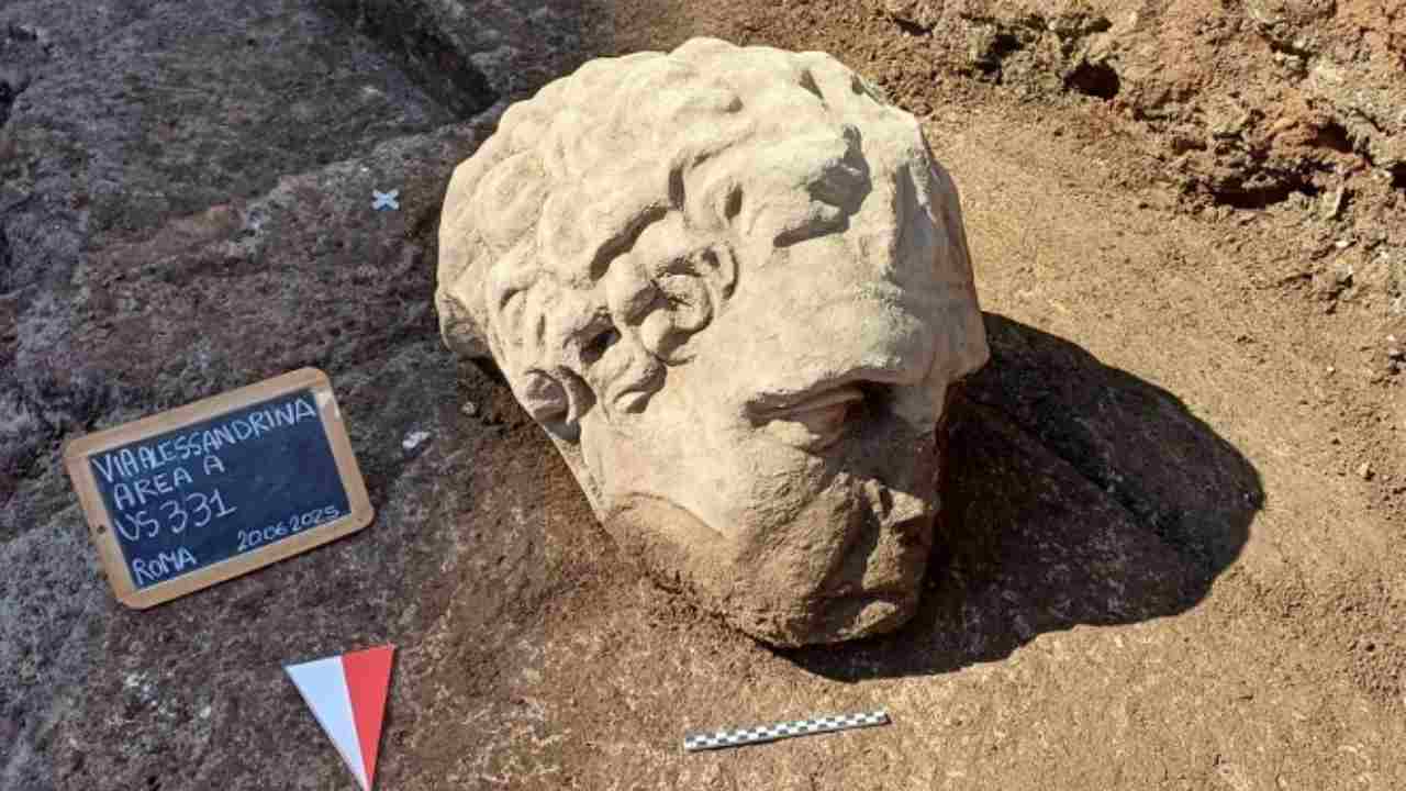 Testa marmorea maschile rinvenuta durante gli scavi di via Alessandrina, nel Foro di Traiano